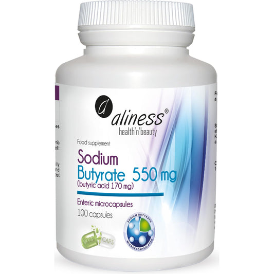 Aliness Sodium Butyrate 100 Capsules 550mg - Gut Health Supplements with Microcapsule Technology - IBS Relief Supplement for Men & Women - (Butyric Acid)