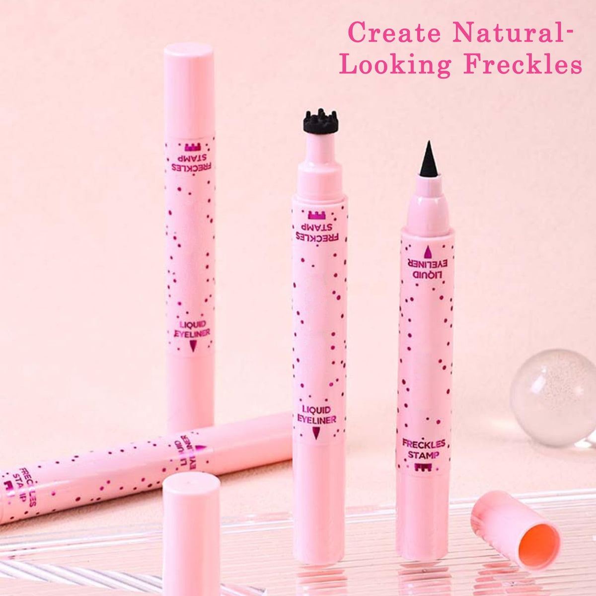 ZoeyShine 2 in 1 Freckle Stamp and Black Liquid Eyeliner, Waterproof Natural Lifelike Makeup, Long Lasting Soft Spot Pen Glitter Fake Freckle Stamp and Eyeliner Pencil (# LIGHT)