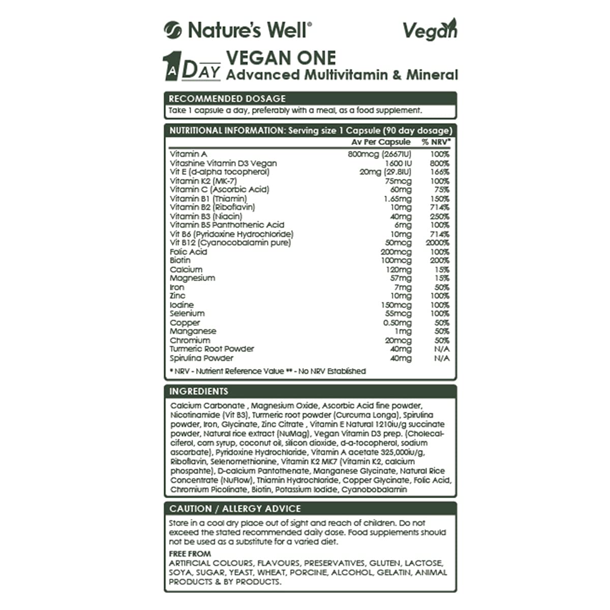 Nature's Well Vegan Multivitamins & Minerals with High Strength B12, D3 & K2, 90 Capsules – UK Made by Nature’s Well, Designed for Vegans & Vegetarians. - Pot