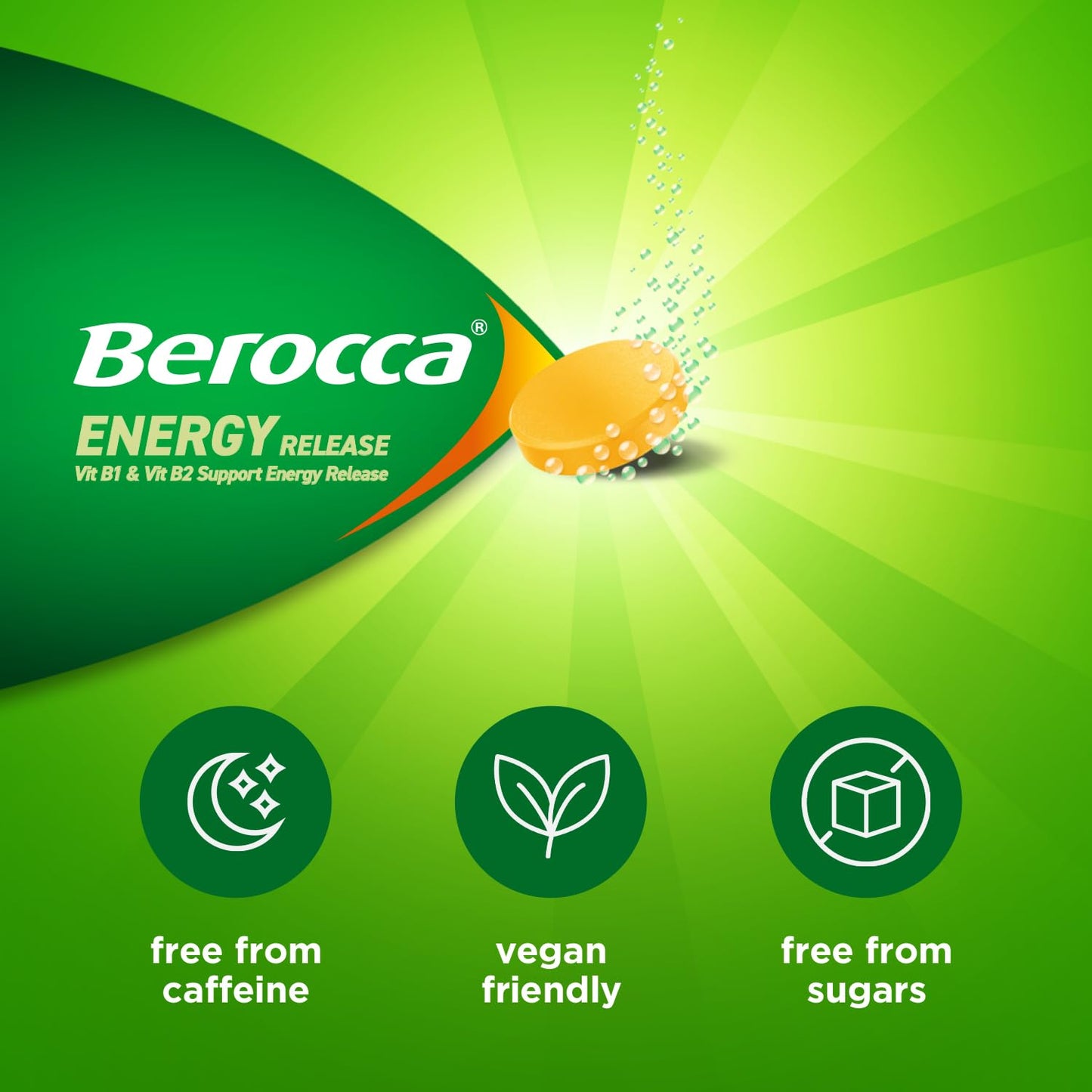 Berocca Energy Effervescent Tablets Including B Vitamins, Magnesium & Zinc - Vitamin C - Support Energy Release & Immune System* - 60 Tablets - Orange Flavour