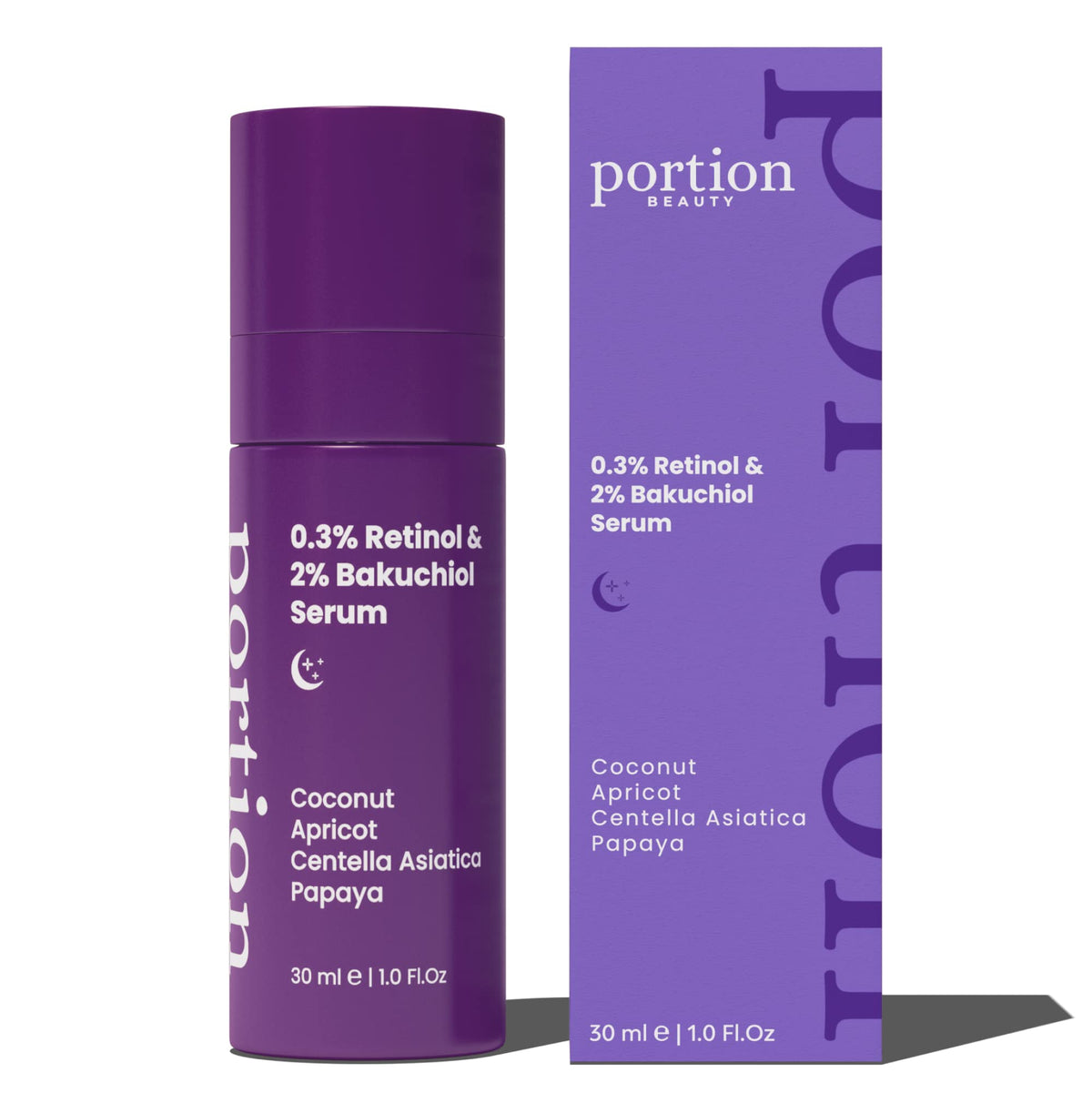 PORTION BEAUTY PORTION Retinol Face Serum - Anti Aging Serum for Face: 0.3% Retinol & 2% Bakuchiol - Simple Serum for Skin Care: Retinol Serum to Moisture & Repair Skin - Facial Serum w/ Apricot & Papaya Oil, 30ml
