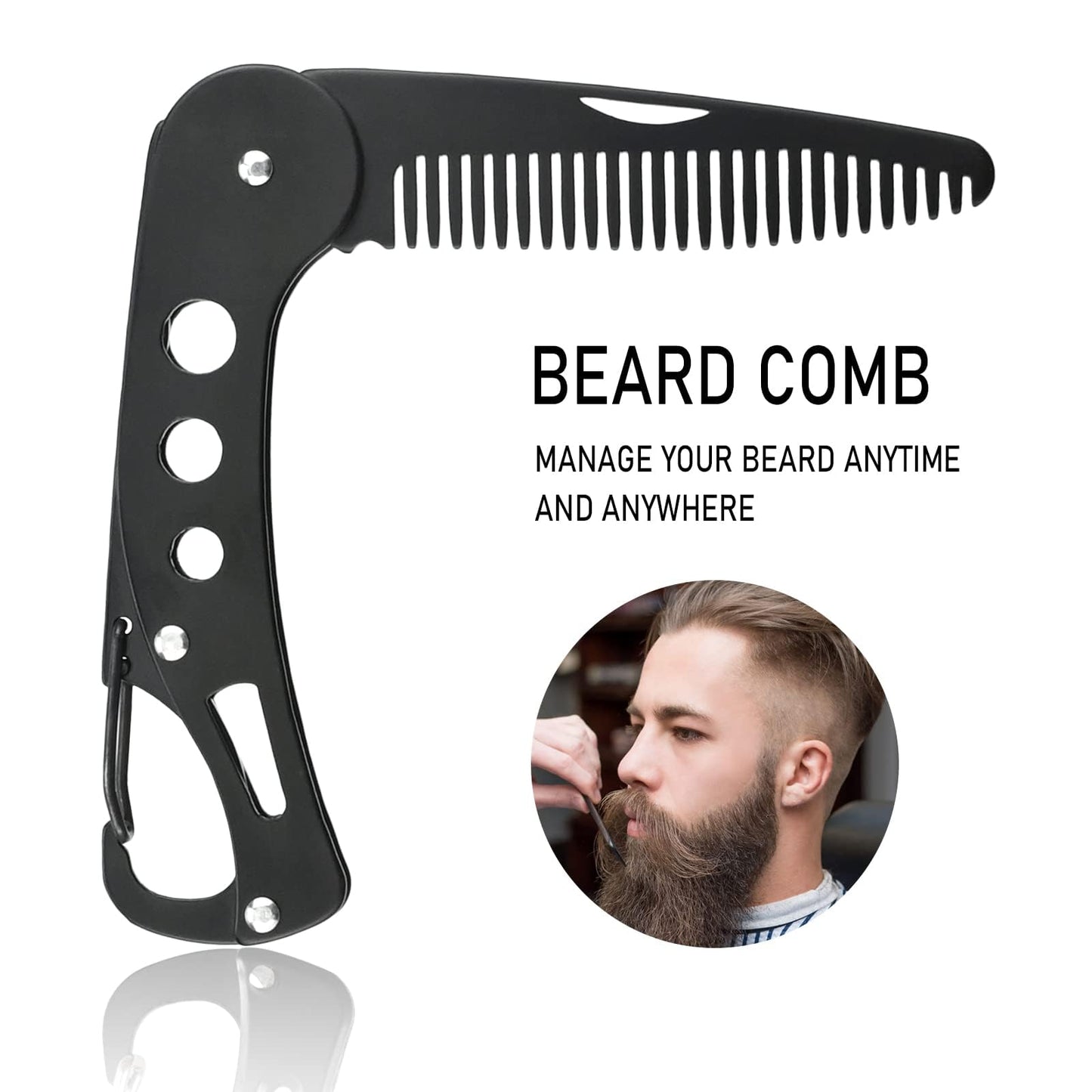 YancLife Stainless Steel Folding Comb for Men's Grooming & Styling Beards & Mustaches, Anti-static, 9.5 * 3 * 1.5cm