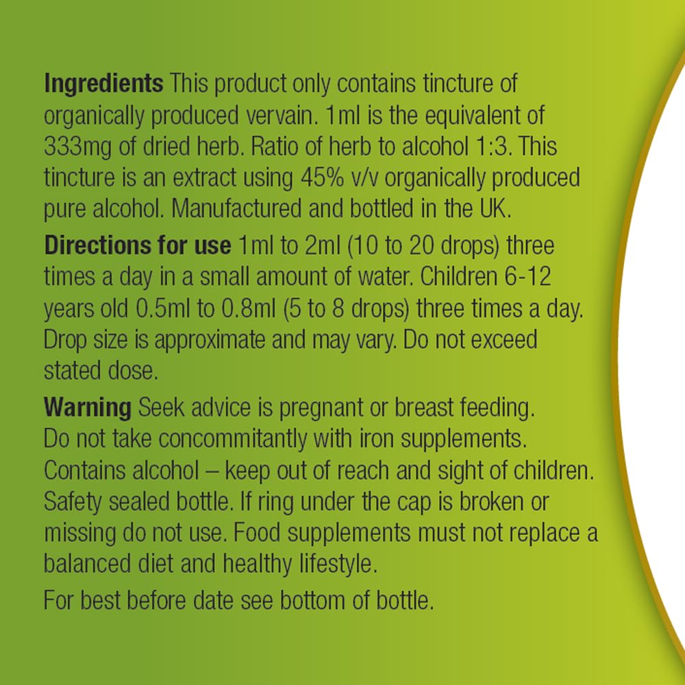 Organic Herbal Remedies 100ml Vervain Tincture