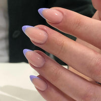 KQueenest 30 Pcs Lilac French Tip False Nails Short Medium Almond, French Tip False Nails Short Stiletto, Custom Thick Acrylic Fake Nails Set Natural Nude Gel Stick on Nail for Women Daily Wear