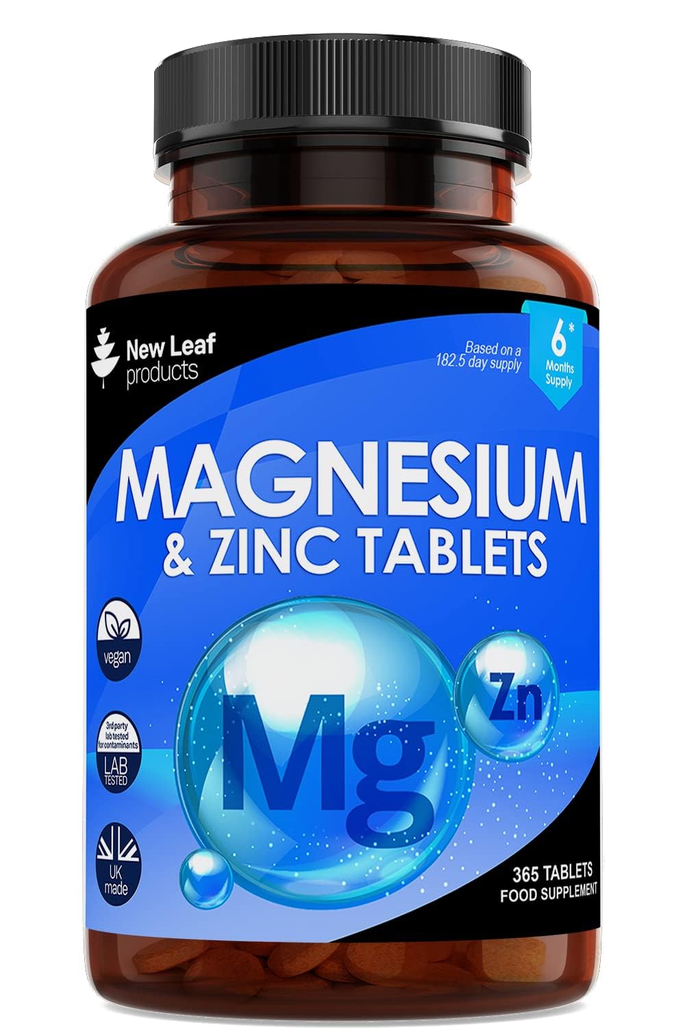 NEW LEAF PRODUCTS Magnesium Supplements with Zinc 365 Tablets – Bones, Muscle Immune Support Easy to Swallow Sleep Supplement Vegan, GMO-Free, Gluten-Free, UK Made by new Leaf