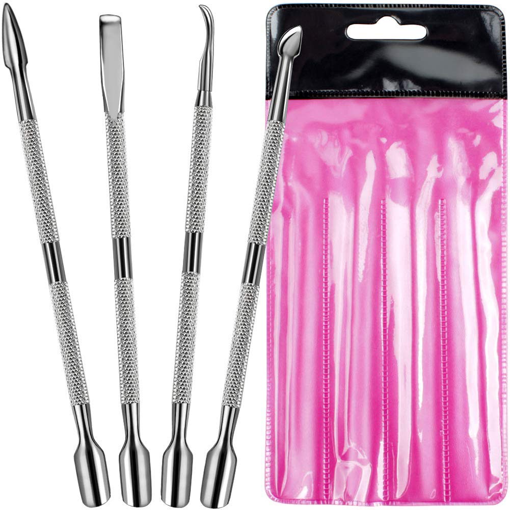 HUPOO Cuticle Pusher and Cutter Set, Dead Skin Nail Cleaner Tools, Professional Stainless Steel Cuticle Remover, Durable Pedicure Manicure Tools for Fingernails and Toenails.4 Pcs/Set