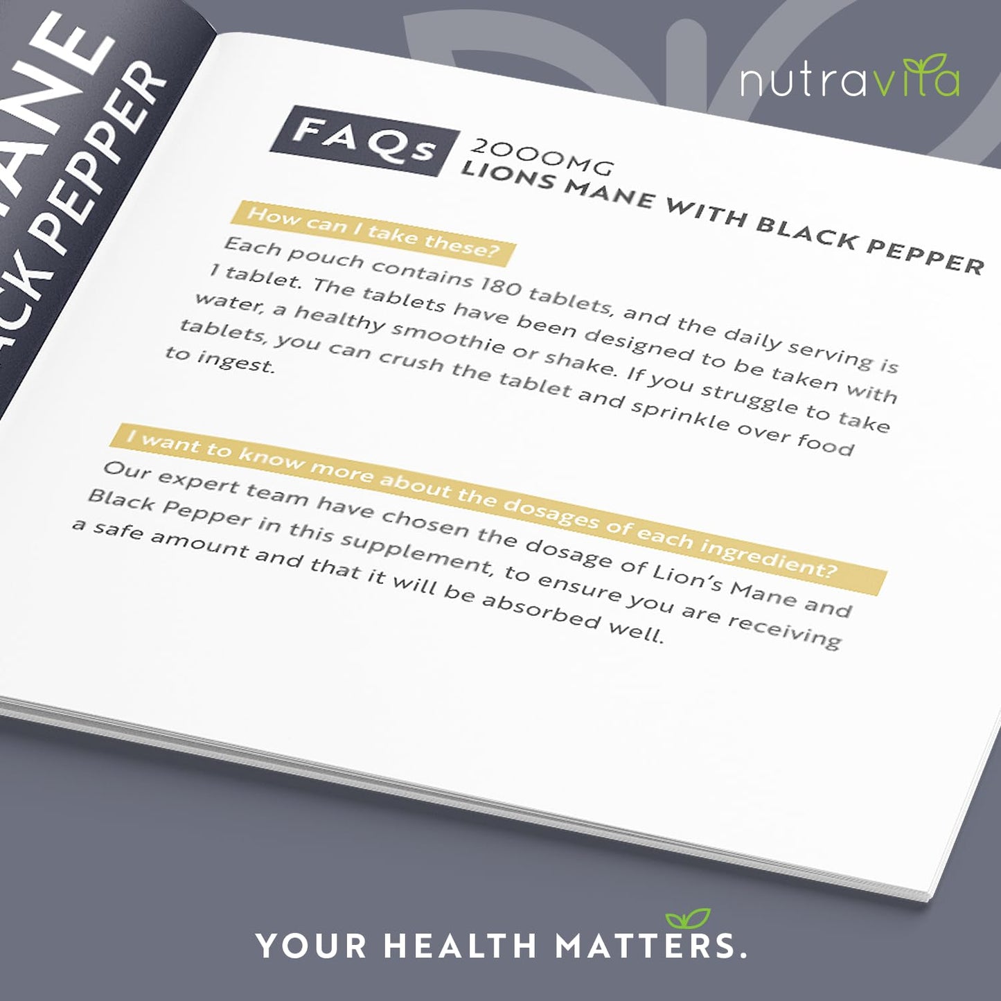 Lions Mane Mushroom 2000mg - 180 High Strength Capsules - Alternative to Lions Mane Powder - 6 Month Supply - Lions Mane Extract Supplement with Black Pepper - 100% Vegan - Nutravita