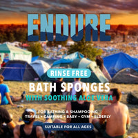 Endure Rinse Free Bath Shower Sponge - Body Wash Wipes for Bathing - Perfect for Camping, Festivals, Gym and Travel - Dry Sponge Wipes with Gentle Cleansing Soap. Just add Water (25 Per Pack).