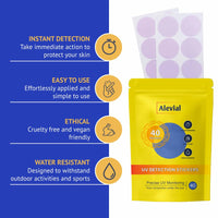 Alevial UV Detection Stickers for Sunscreen Reapply Reminder, Suitable for Kids & Adults, 40 Pack Sticker Patches, Sun Cream Instant Monitoring, Improved Formula