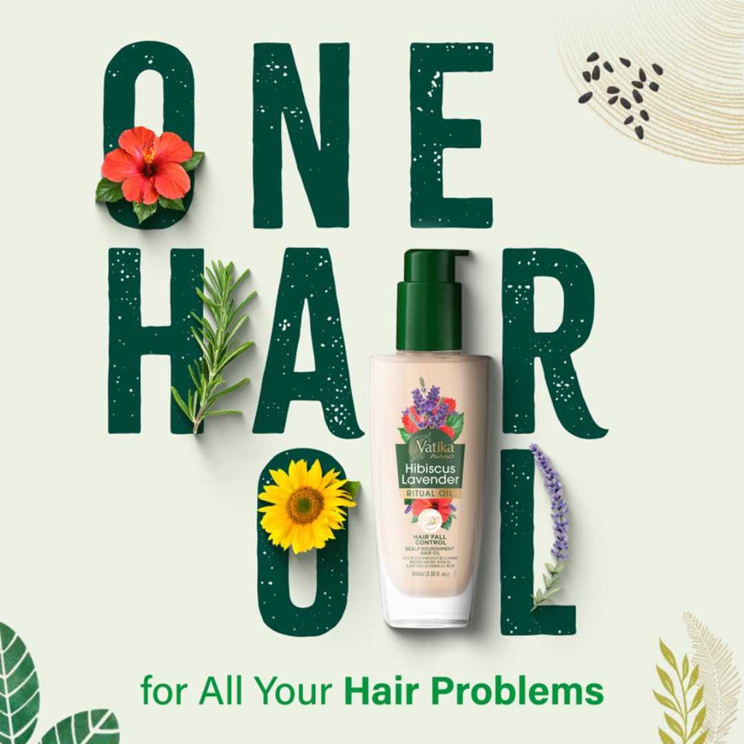 Vatika Naturals Ritual Hibiscus Lavender Hair Oil | 100 ml | 100% Natural Hair Oil for Hair Growth | Hibiscus, Lavender, Rosemary, Sunflower Oil | Lightweight & Non-sticky | Hair Oil for Daily Use