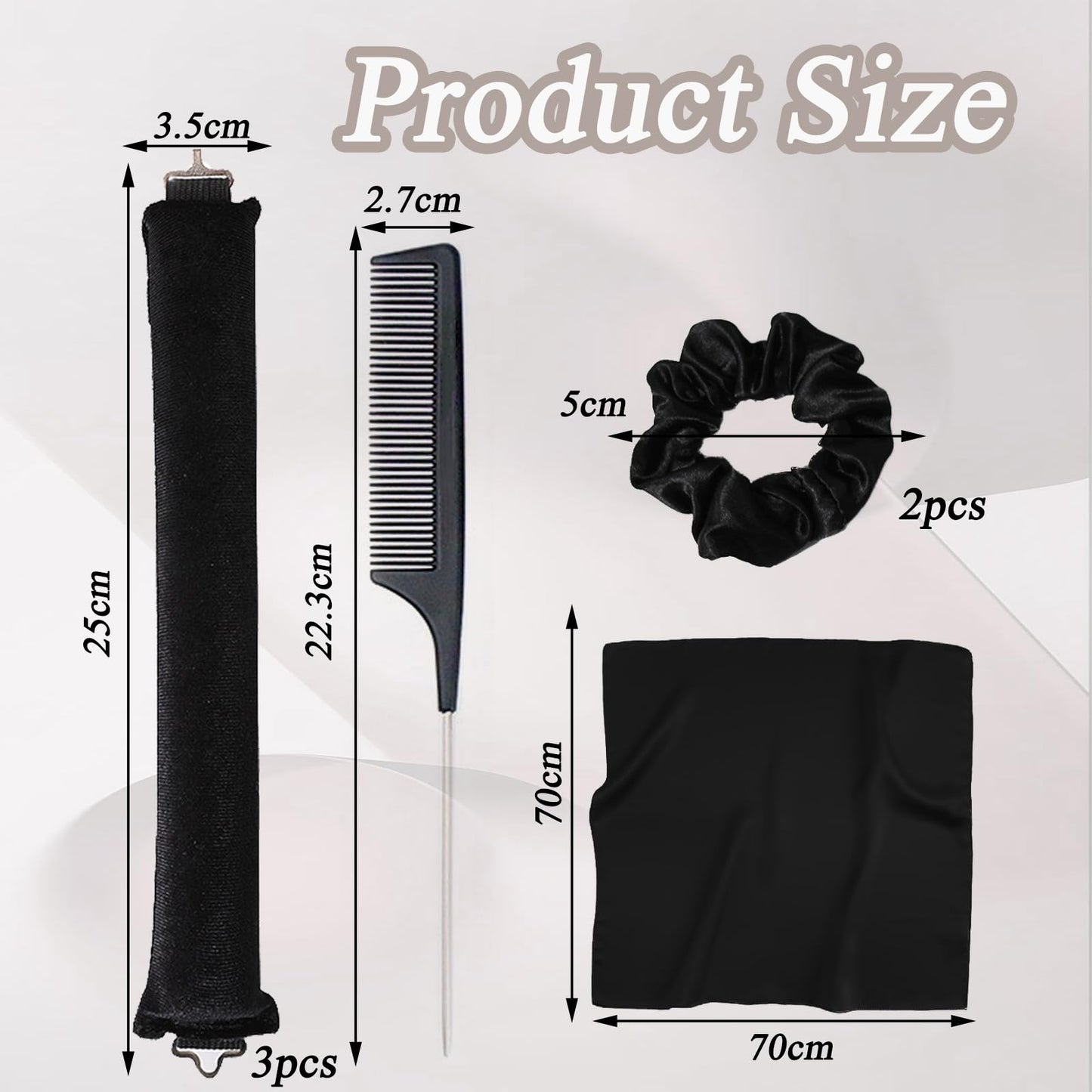 Katslyn 3Pcs Overnight Heatless Curls Blowout Rods,with Square Head Scarf&Hair Bands&Comb,Sleep In Heatless Flexi Curling Rod for Long Medium Hair,No Heat Curls Set for Hair Wrapping Sleeping at Night