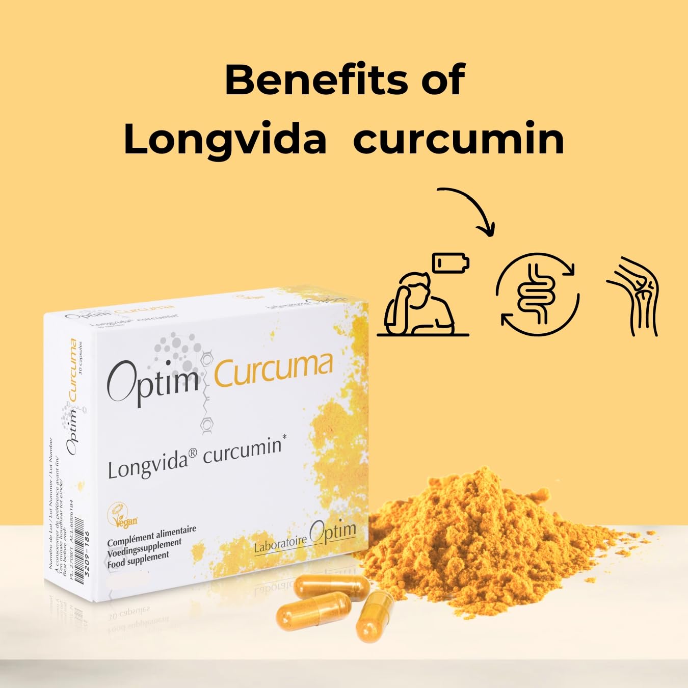 Optim OPTIM Curcuma Longvida Curcumin 45 Vegan Capsules SOYA Free | Natural Extract of Turmeric High Strength & Bioavailability| Supplement for Joint Comfort - Fatigue | NO Black Pepper NO Piperine