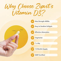 Zipvit Vitamin D3 4000IU Softgels, High Strength Vitamin D Supplement, Immune Support, 12 Months Supply, 360 Vegetarian Easy to Swallow Softgels