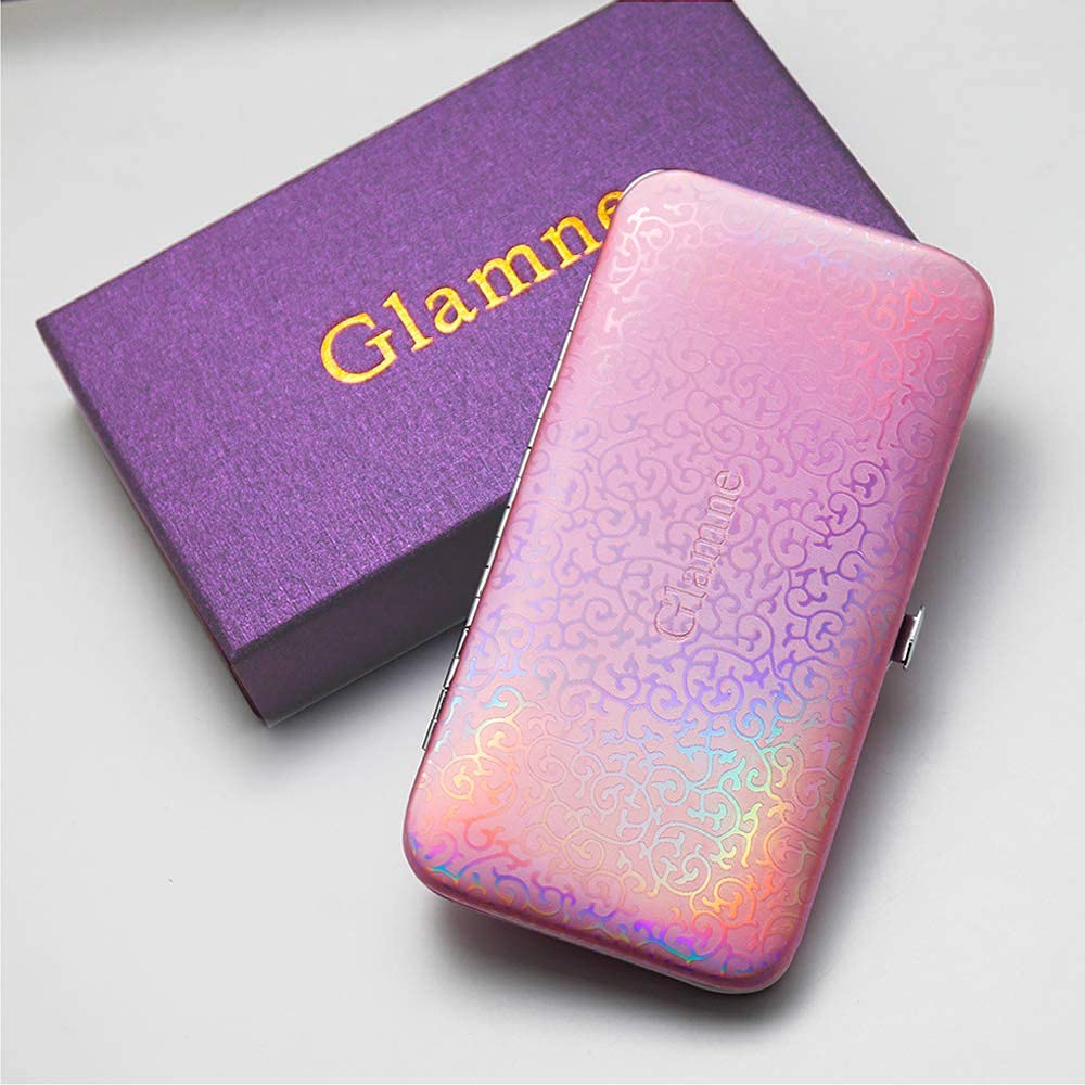 GLAMNE Glamne Manicure Pedicure Set Tools Professional Stainless Steel Nail Care Kits with Holographic Travel Case(Pink)