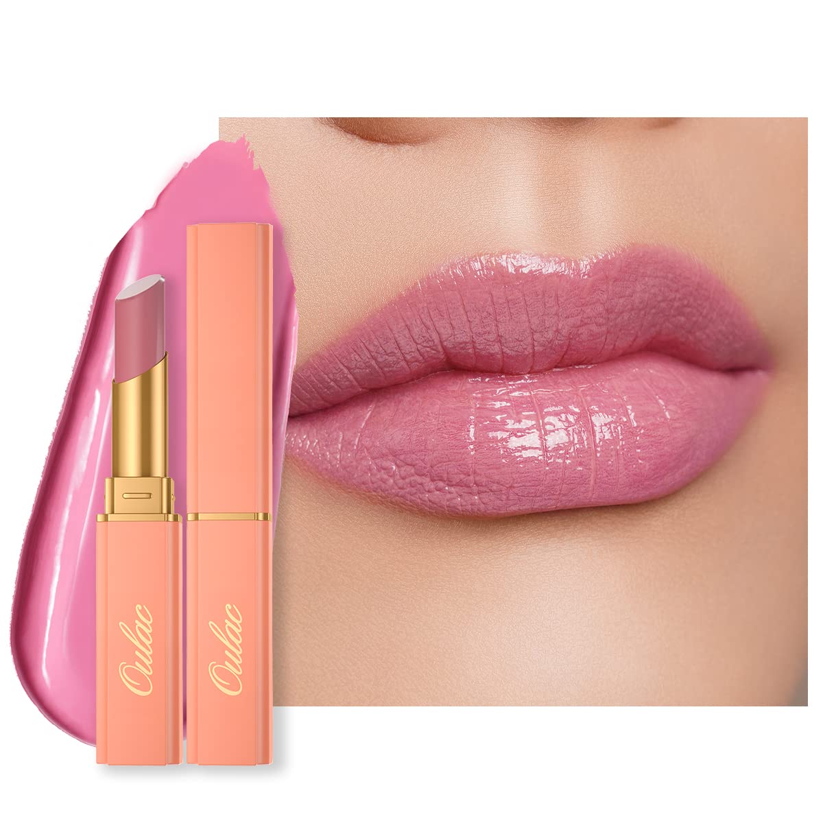 Oulac Moisture Shine Lipstick, Juicy Finish, Balm-like Texture,Moisturizing Lips,90% Essential Oils,Vegan, Cruelty-free & Gluten-free (07 First Love (Mauve pink))