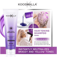Kooswalla Silver Toner Shampoo, for Blonde Hair- Coloured Hair, Highlighted, Silver, Bleached and Hair Extensions - Eliminates Yellow Tones, 300ML - Anti Brassy - Keratin Home Treatment.