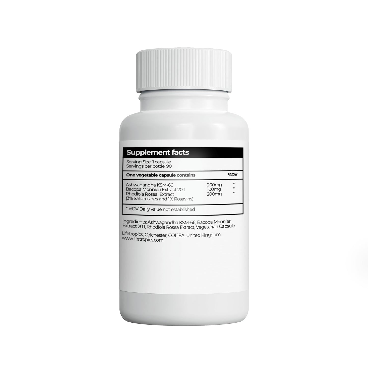 Lifetropics Adaptogen Complex - Ashwagandha KSM-66, Rhodiola Rosea, Bacopa Monnieri - for Balance, Calm, and Daily Resilience - 90 Vegetable Capsules
