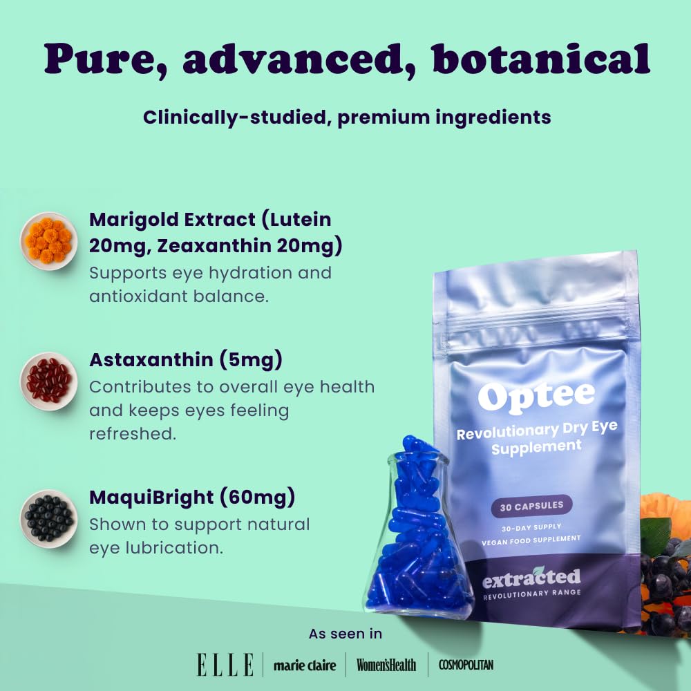 Extracted Optee Dry Eye Supplements - MaquiBright, Astaxanthin, Lutein & Zeaxanthin 30 Vegan Capsules - Eye Health, Natural Tear Production, Clear Vision Support - 30-Day Supply