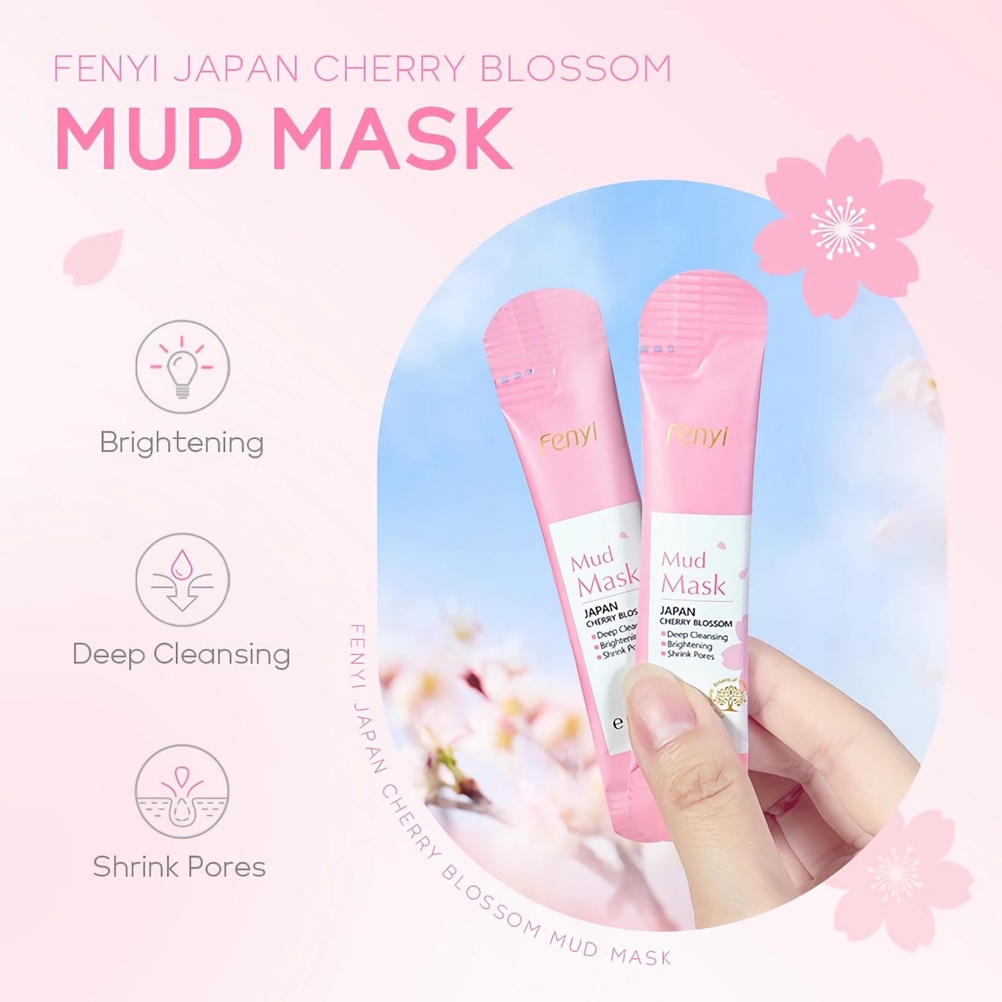 mercham 10 PCS Cherry Blossom Clay Mask, Deep Cleanse Mud Mask, Hydrating, Fade Fine Lines, Pore Tightening Pink Clay Face Masks, 100% Vegan Face Masks Skincare for All Skin Types 5ML*10