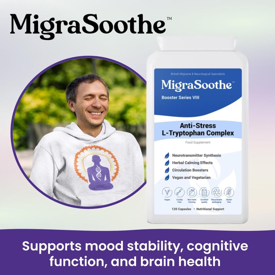MIGRASOOTHE MigraSoothe L-Tryptophan Complex Booster Series VIII – Anti-Stress Formula for Migraine Calm and Relaxation – 120 Vegan Capsules (120)