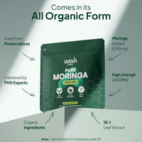 Wish Fusion Organic Moringa Capsules 2400mg, High Strength Pure Moringa Oleifera Leaf Powder, Rich in Antioxidants, Iron & Vitamins, Natural Energy Boost & Immune Support 120 Vegan Capsules