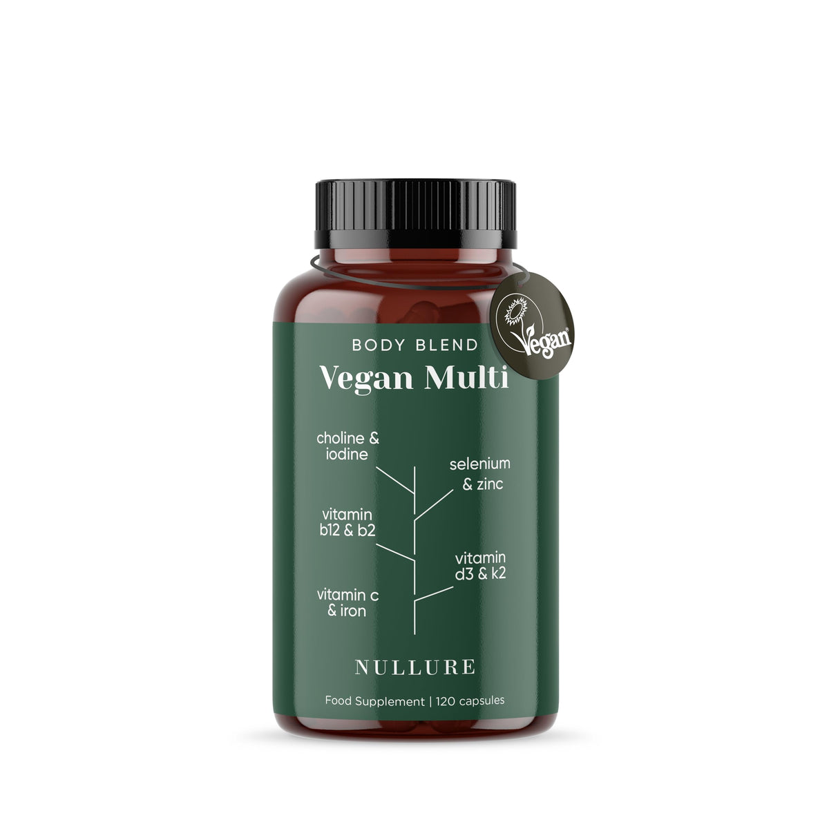 Nullure Vegan Multivitamin Tablets for Women and Men All-in-One | 4 Months | Formulated for Vegan and Vegetarian Diets | Vitamin B12 + D3 + K2 + Iron + Iodine + Zinc | Third Party Tested