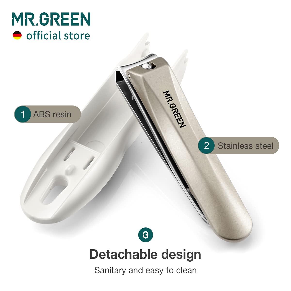MR.GREEN Nail Clippers Anti Splash Fingernail Cutter Stainless Steel Manicure Tools Nail Scissors Detachable Design Nail Trimmer (Medium+Glass File)