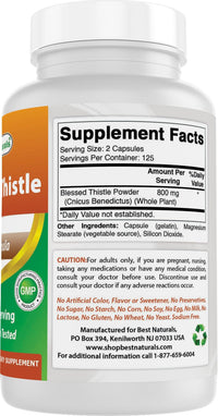Best Naturals Blessed Thistle Breastfeeding Lactation Capsules - 800mg/Serving - 250 Count
