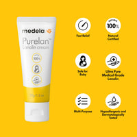 Medela Purelan Lanolin Nipple Cream, Fast Relief for Sore Nipples and Dry Skin, Made with Natural Ingredients, Hypoallergenic and Dermatologically Tested, Formulated Without Fragrance, 37 g