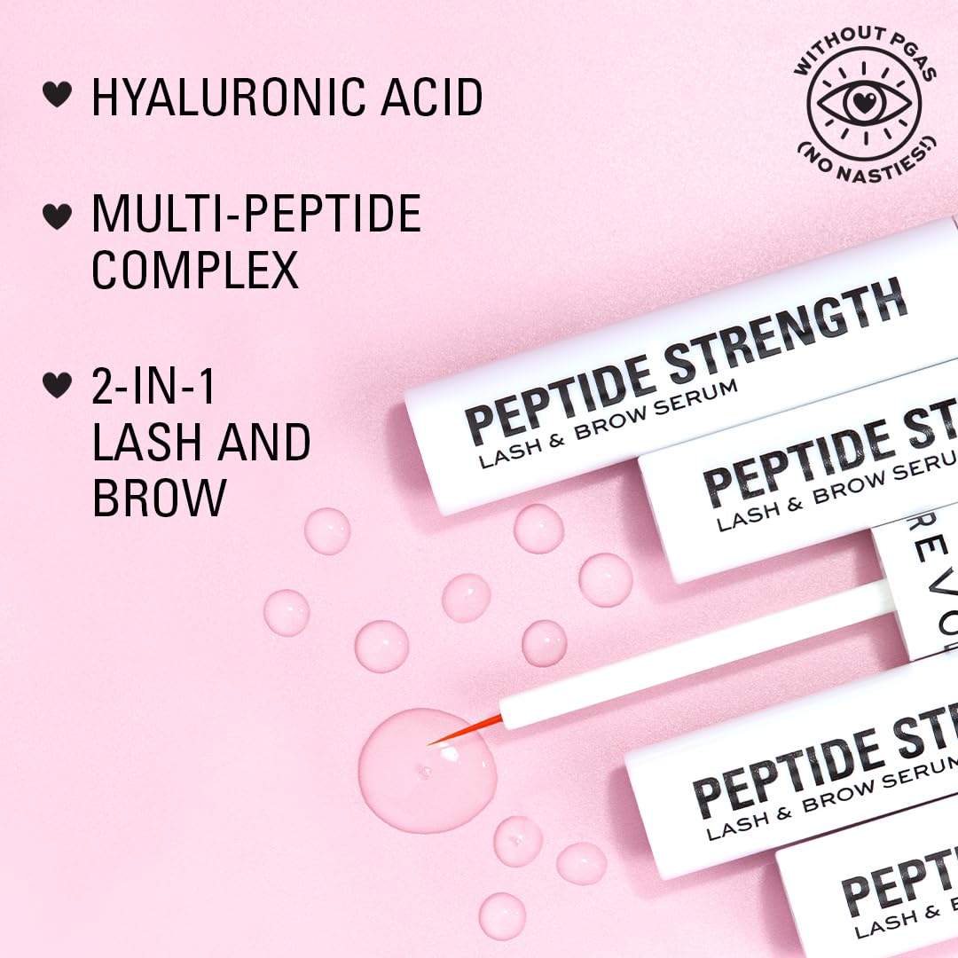 Makeup Revolution, Peptide Strength Lash & Brow Serum, 2-in-1 Serum for Longer & Fuller Looking Lashes & Brows, Vegan & Cruelty Free, 3ml