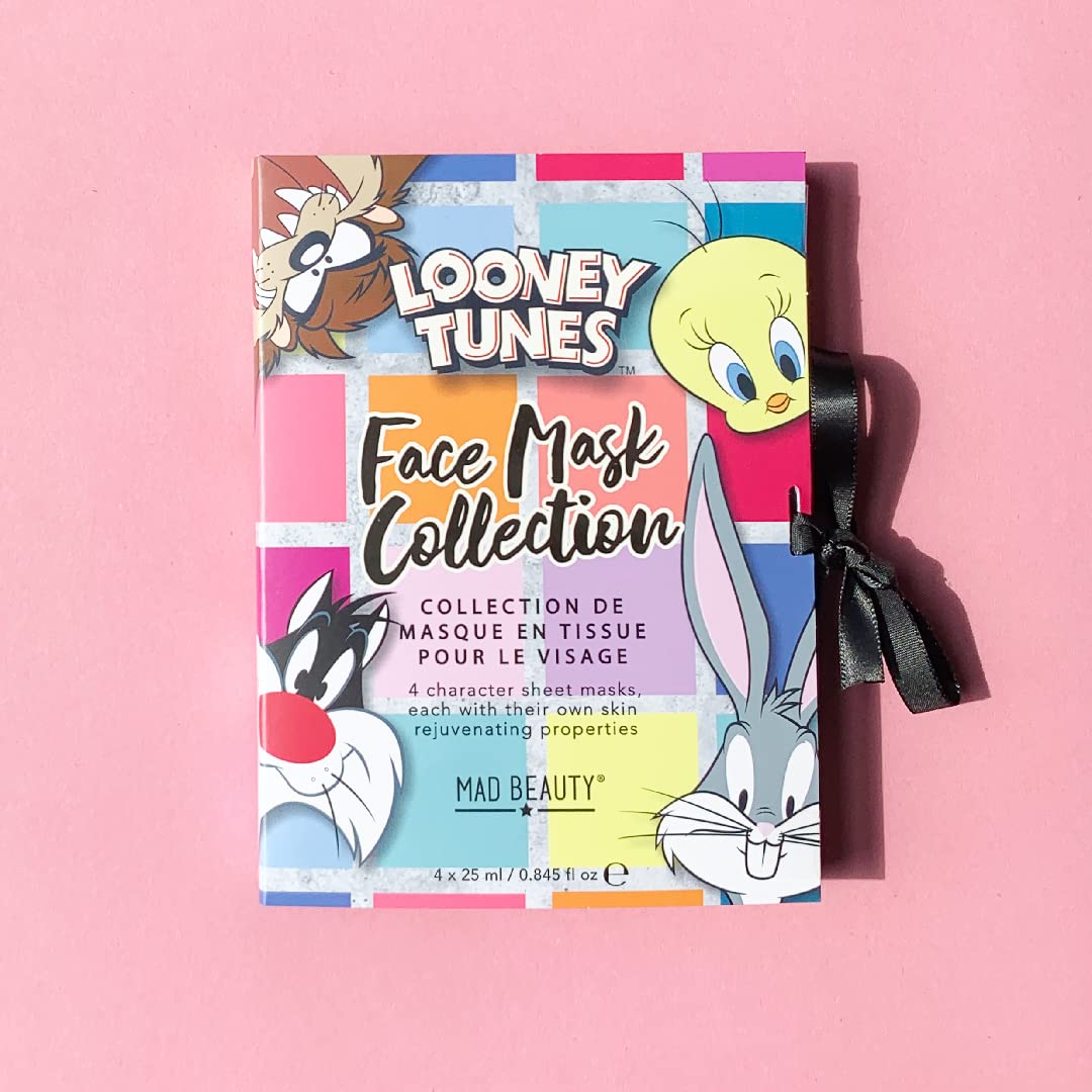 MAD Beauty MAD BEAUTY Looney Tunes Sheet Face Masks Set (Pack of 4) | Bugs Bunny, Sylvester, Tweety, and Taz | Passionfruit, Coconut, Honey, and Strawberry to Soothe and Rejuvenate Tired Skin
