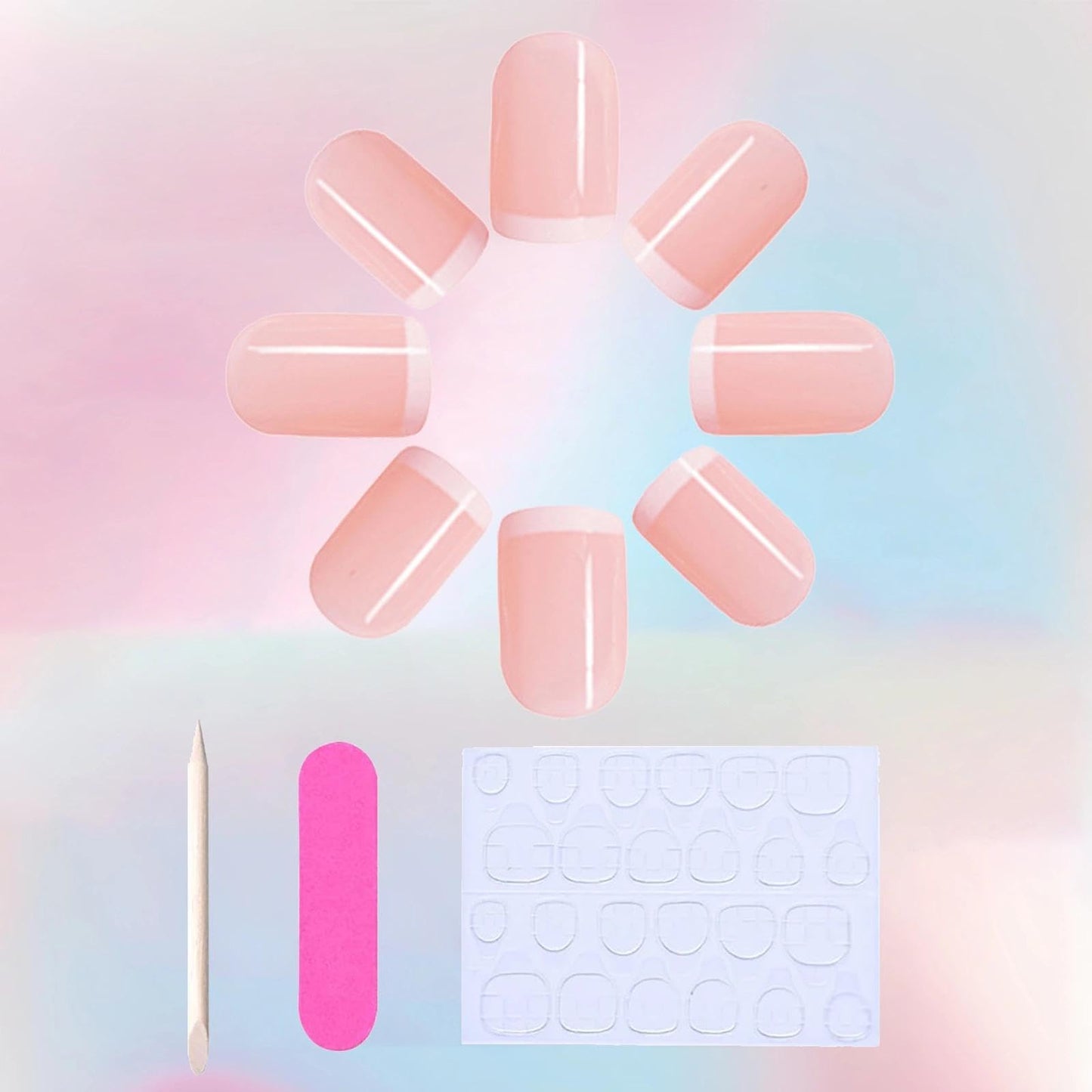 Wormeer 24 Pieces French Tip False Nails - Short Press On Nails Full Cover Nude White Square and Round Shape- Perfect French Nail Art for Women