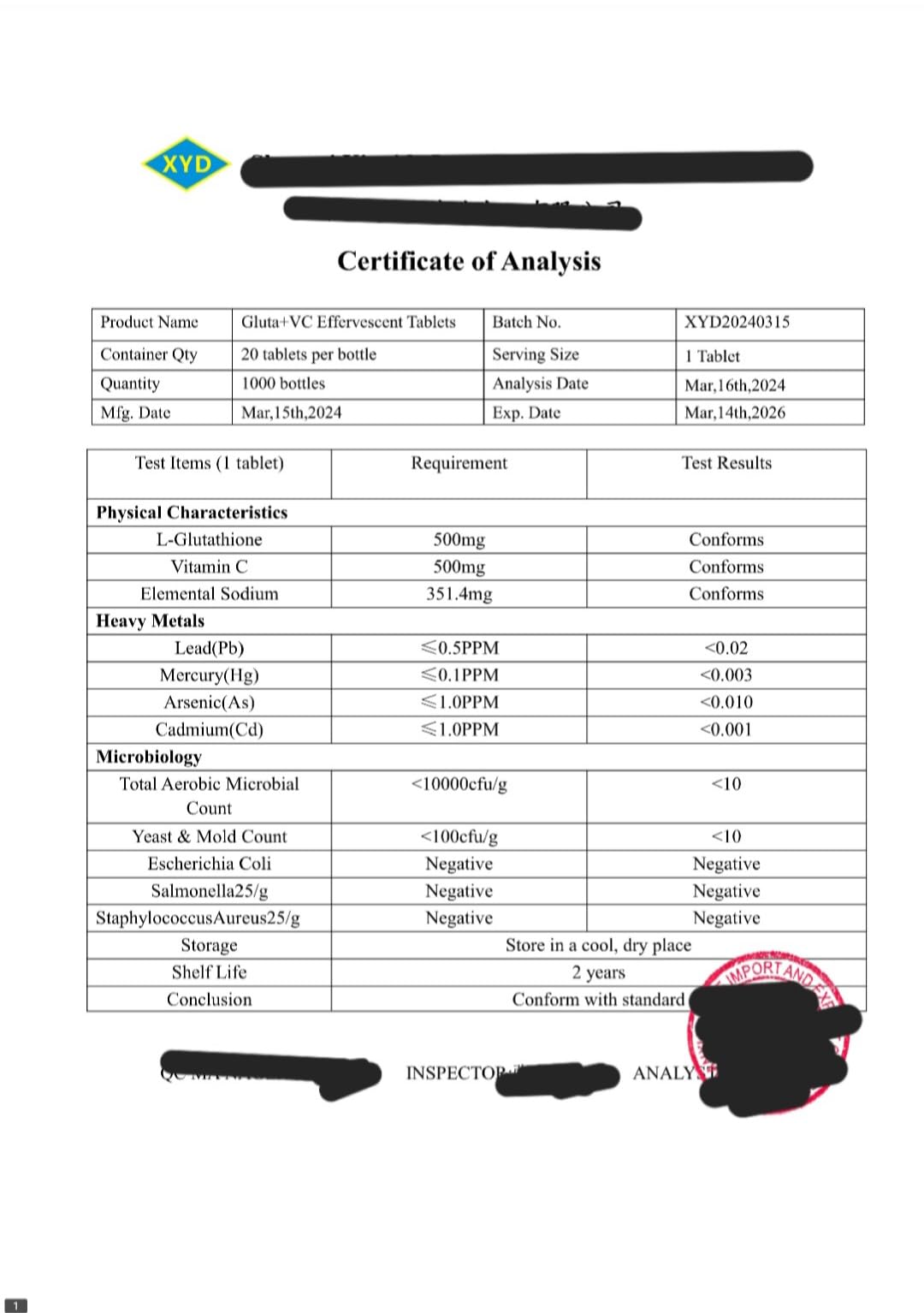 Glutathione 500mg & Vitamin C 500mg Strawberry Flavour Effervescent Tablets-Premium Skin Brightening, Antioxidant- 20 Tablets