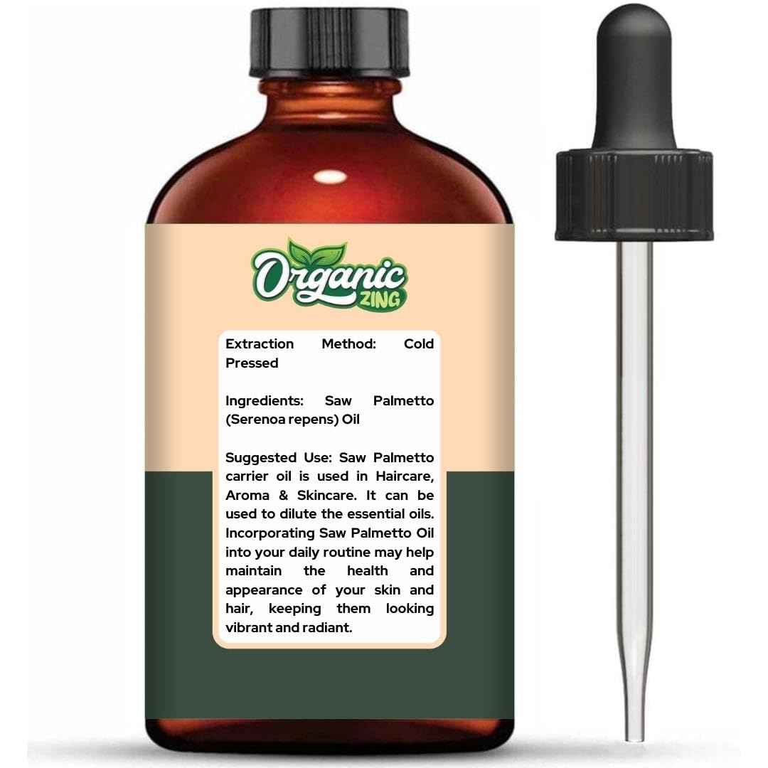 ORGANIC ZING Organic Zing Saw Palmetto Oil 118 ml (3.99 fl oz) – Cold Pressed Carrier Oil for Hair Care Formulations, Scalp Treatments & DIY Cosmetic Preparations
