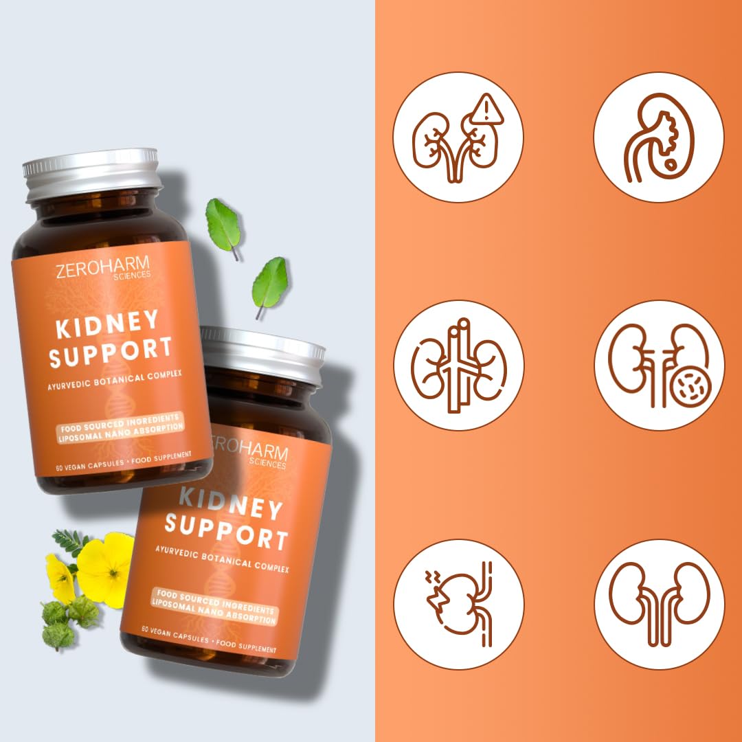 ZEROHARM Kidney Support – Herbal Supplement with Varuna, Punarnava, Gokshura, Patharchatta – Liposomal Absorption – Food Sourced Ingredients for Men & Women – 60 Vegan Capsules