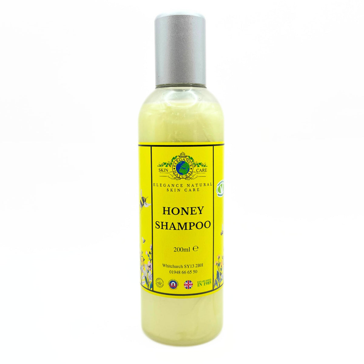 Honey Shampoo 200ml by Elegance Natural Skin Care very gentle Made In Small Batches By Family Business In The British Countryside