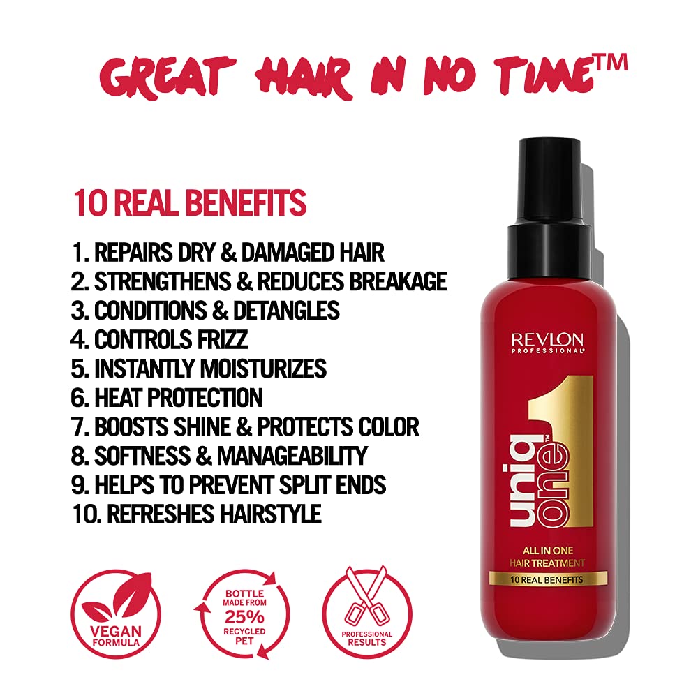 REVLON PROFESSIONAL Uniqone Hair Treatment, Moisturizing Leave-in Hair Treatment, Repair for Damaged Hair, Hair Treatment, Classic Fragrance – 150 ml