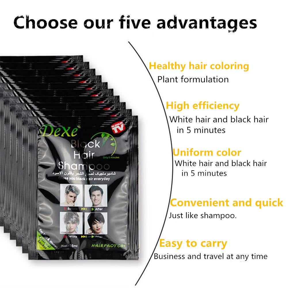 Black Hair Shampoo,MQUPIN Instant Black Natural Ingredients Hair Dye Shampoo Semi-Permanent Black Hair Color,Easy to use,Long lasting,(10 Pack, Black)