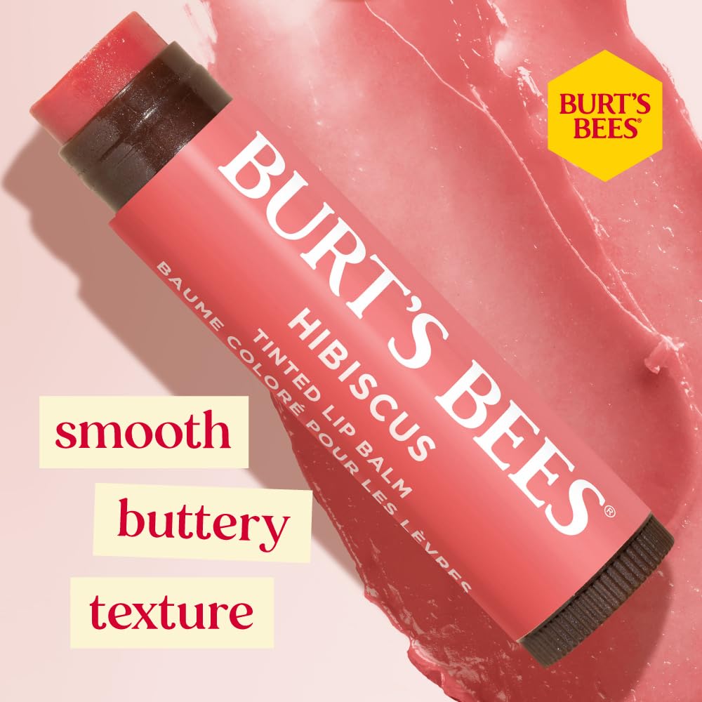 Burt's Bees Tinted Lip Balm Hibiscus, Moisturising Lip Tint With Shea Butter, 100% Natural Origin, 4.25g