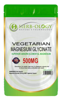 Herb-Ology Magnesium Glycinate Capsules | 120 Vegan Capsules | Magnesium Supplements | 500mg per Capsule | Highly Bioavailable, Dairy Free & Manufactured in The UK