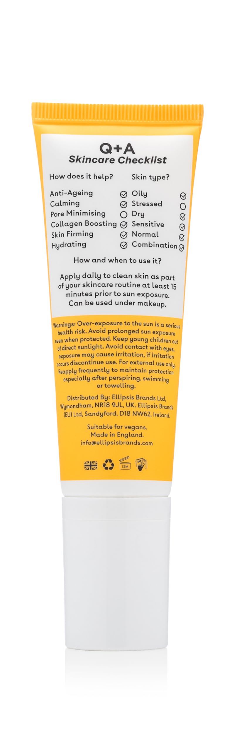 Q+A Peptide Anti-Ageing Daily Sunscreen SPF 50: Lightweight, Non-Sticky, Broad-Spectrum UVA/UVB, Collagen-Boosting, Hydrating, Radiance-Enhancing, 95% Natural, Vegan, Facial SPF, 50ml