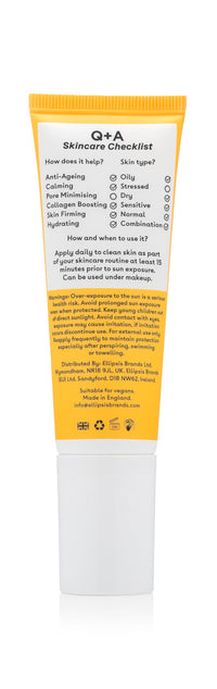 Q+A Peptide Anti-Ageing Daily Sunscreen SPF 50: Lightweight, Non-Sticky, Broad-Spectrum UVA/UVB, Collagen-Boosting, Hydrating, Radiance-Enhancing, 95% Natural, Vegan, Facial SPF, 50ml