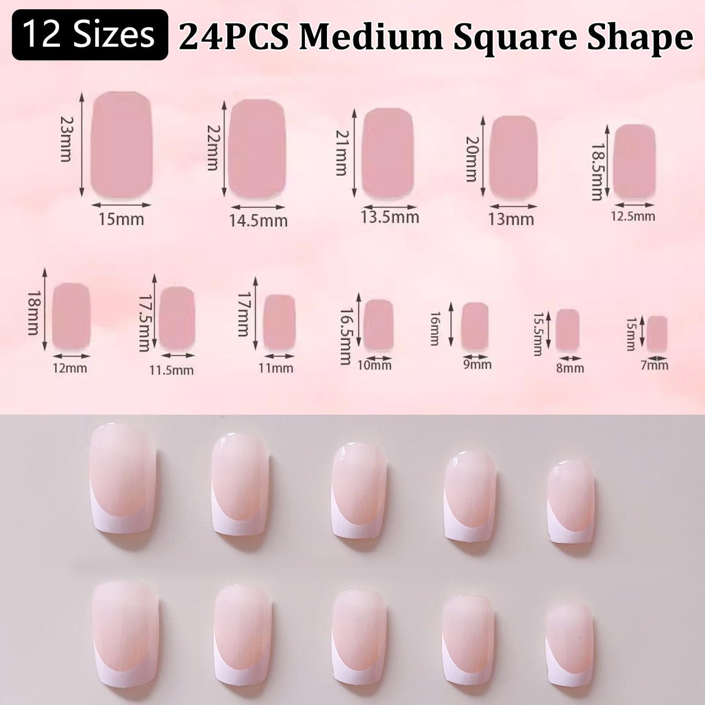 NLFOX Black Nails French Tip - Glitter False Nails with Glue - 24PCS Coffin Press on nails - Gothic Ballet Fake Nails - Stick on nails for Women Long Lasting - Medium Nail Tips Glue On