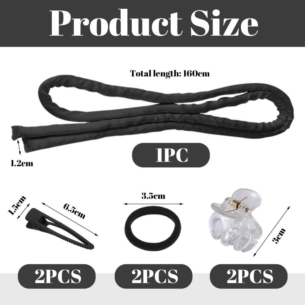 LunarCharm Heatless Curling Headband, Heatless Curlers with Small Hairpin, Overnight Curls with Thin Curlers for Sleeping, Black