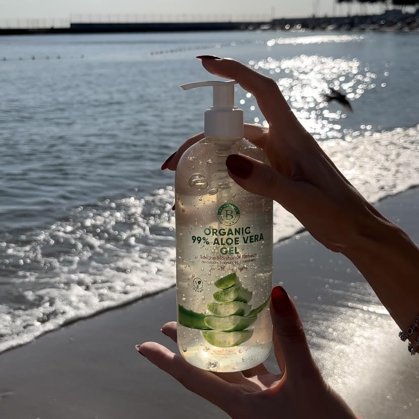 Organic Aloe Vera Gel for Face, Hair & Body, 100% Pure ingredients | Moisturiser | Rich in Vitamins | for All Skin Types | great After Sun lotion cream | Vegan | Made in UK.