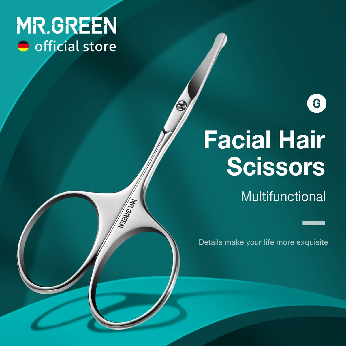 MR.GREEN Facial Hair Scissors Rounded Nose Hair Scissors Stainless Steel Mustache Beard Eyebrows Eyelashes Trimming Clippers (Mr-2002-UK)