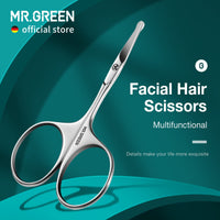 MR.GREEN Facial Hair Scissors Rounded Nose Hair Scissors Stainless Steel Mustache Beard Eyebrows Eyelashes Trimming Clippers (Mr-2002-UK)
