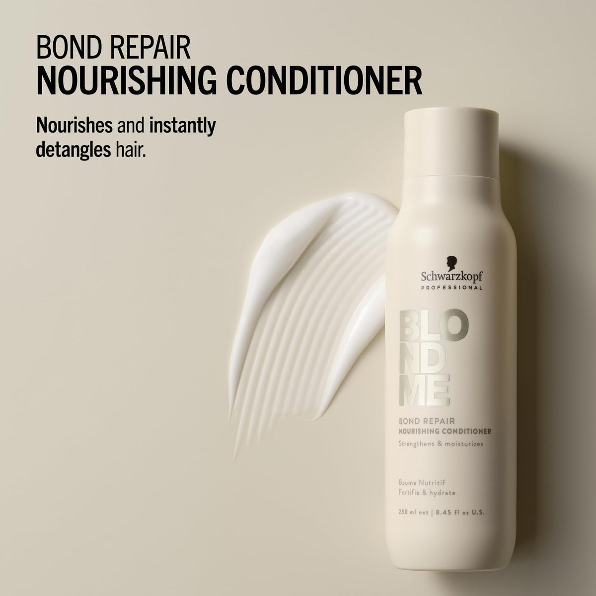 BlondMe Schwarzkopf Professional BLONDME Bond Repair Nourishing Conditioner Hair Conditioner With Lightweight Formula Almond Oil White Tea Deeply Nourishing Hydrating And Detangling 250 ml