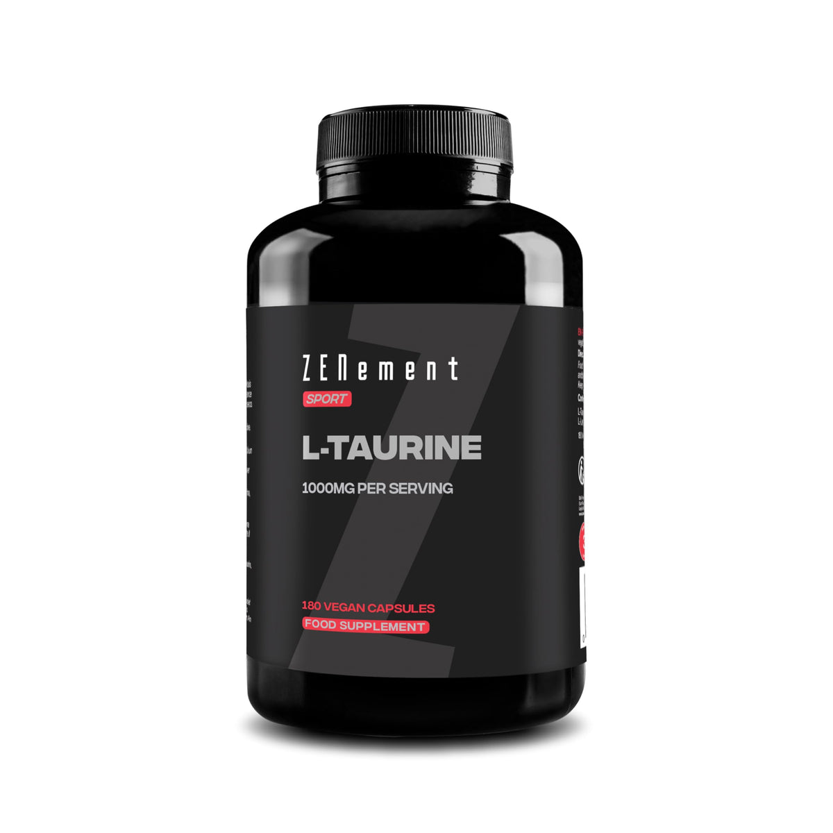 L‑Taurine 1000 mg per Dose (2 Capsules) – 180 Vegan Capsules (3‑Month Supply) – Pure Taurine – Sport Supplement – Gluten‑Free, Lactose‑Free, Soy‑Free, No Additives – Zenement
