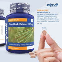 Zipvit Pine Bark Extract 125mg, 60 Vegan Tablets, High Strength Pine Bark Extract, Rich in 122.5mg Proanthocyanidins, Powerful Antioxidant Support